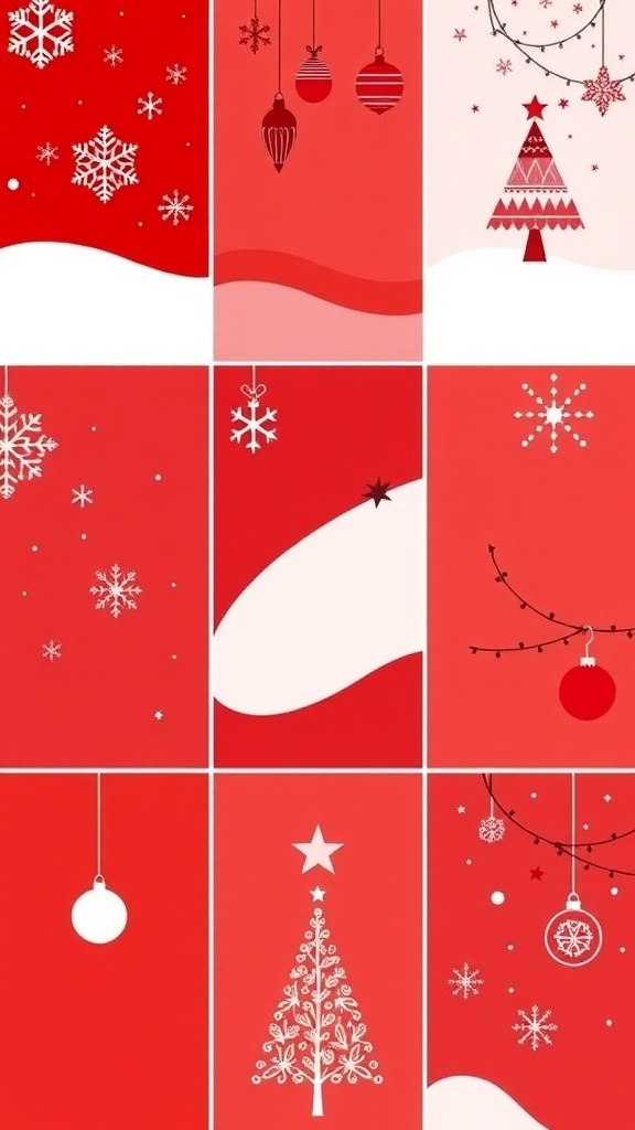Simple Aesthetic Red Christmas Wallpapers Simple red Christmas wallpapers with minimalist designs of snowflakes and Christmas trees.